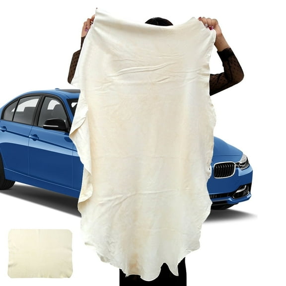 Rzvnmko 29.5*17.7in Car Natural Chamois Cleaning Cloth, Genuine Deerskin Leather Auto Car Wash Drying Towel,Super Absorbent