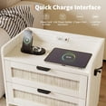 thumbnail image 4 of GarveeHome Rattan Nightstand Set of 2, Bedside Table, Modern Night Stand with Type-C Charging Station, 2 Drawer, White, 4 of 9
