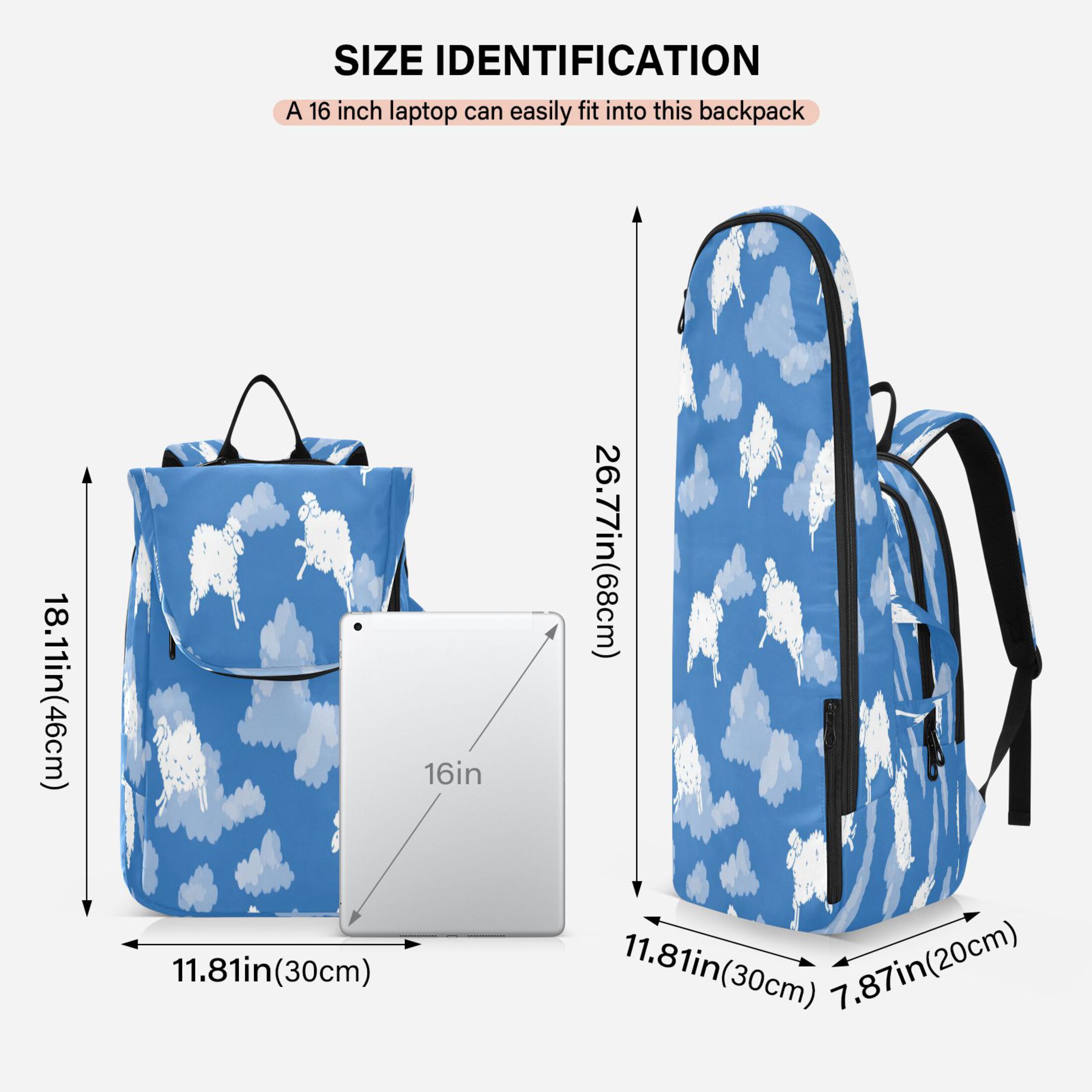 2 Racquet Holder Tennis Backpack Tennis Racket Covers Gym Bags Cartoon-style White Sheep