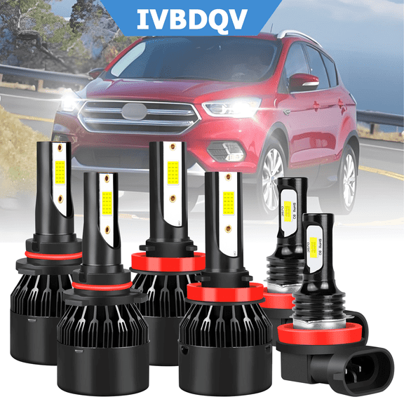 IVBDQV For Ford Escape 2017-2019 LED Headlight Bulbs 9005 H11 High/Low Beam H11 Fog Light 6000k 6pcs