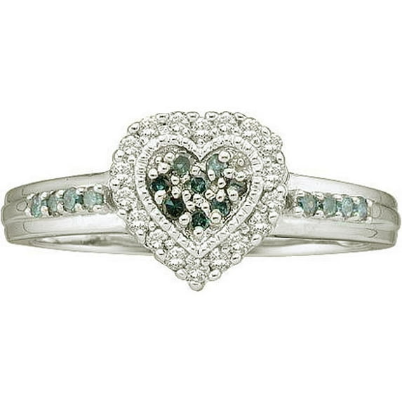Dazzlingrock Collection 0.25 Carat (ctw) 14k Blue & White Diamond Ladies Bridal Promise Heart Engagement Ring, White Gold