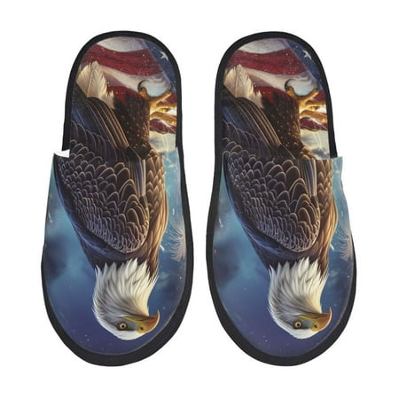 Balery Night Sky Bald Eagle Slient Indoor Furry Fleece Comfort House Shoes Soft Non-Slip Home Shoes Cotton slippers House Slippers-- Medium