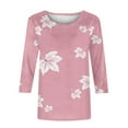 thumbnail image 3 of Fall Saving QUINDOS Womens Graphic Tees 3/4 Sleeve Womens Tops Plus Size Pink Casual Crew Neck Regular Fit Leaf Tops, 3 of 3