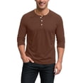 thumbnail image 3 of Nestiefly 3/4 Sleeve Shirt for Men Fit Henley T-Shirt Pullover Lightweight Gym Workout Baseball Shirts Button Up Tops Brown 2XL, 3 of 7