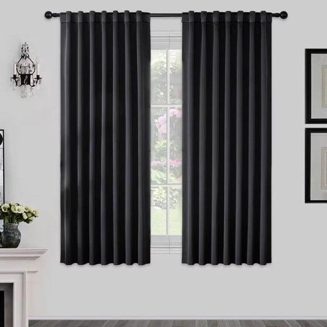 Cortinas opacas Joydeco de 183 cm para dormitorio, 2 paneles, color negro
