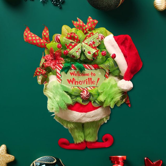 Decoración navideña Likrtyny Pierna de Grinch corona colgante