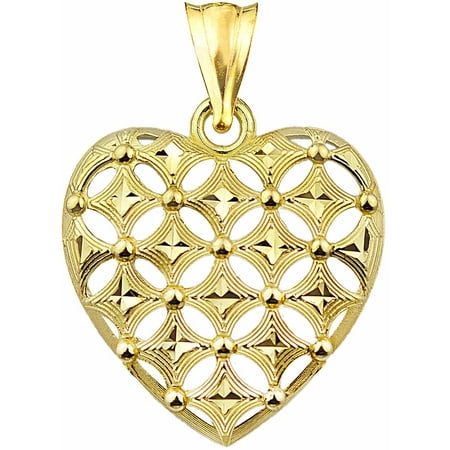 US GOLD 10kt Gold Diamond-Cut Heart Charm Pendant