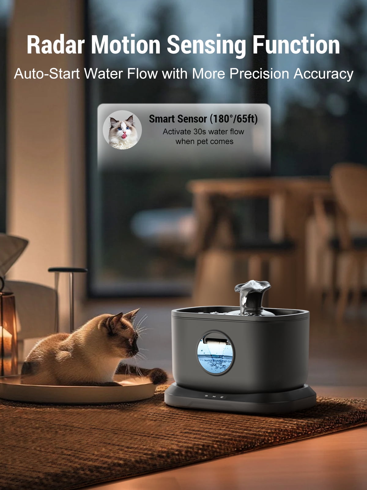 Cat Water Fountain, Radar Sensing Cordless Water Fountains for Cats Indoor, Battery Operated Wireless Pump, Premium Multi-Layer Filter 2.5L/84oz Quiet Automatic Pet Dispenser, Black