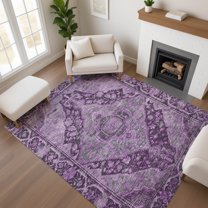 Addison Rugs Mayfield Premium Machine Washable Traditional Border Eggplant Rectangle Rug, 5' x 7'6"