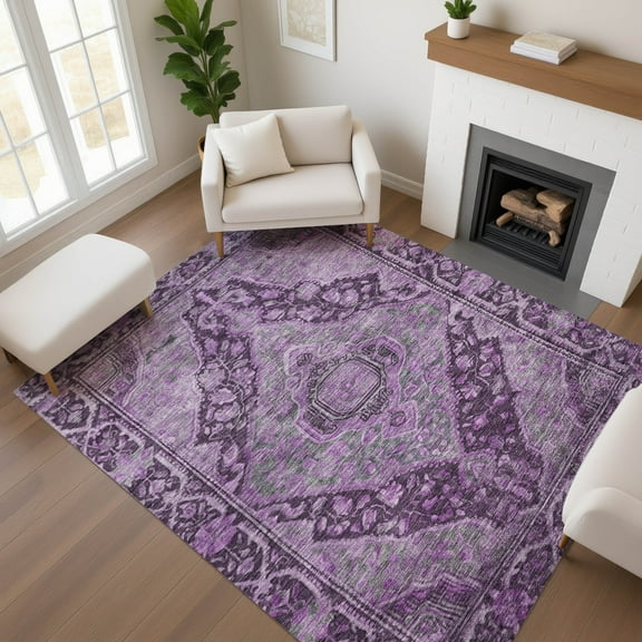 Addison Rugs Mayfield Premium Machine Washable Traditional Border Eggplant Rectangle Rug, 5' x 7'6"