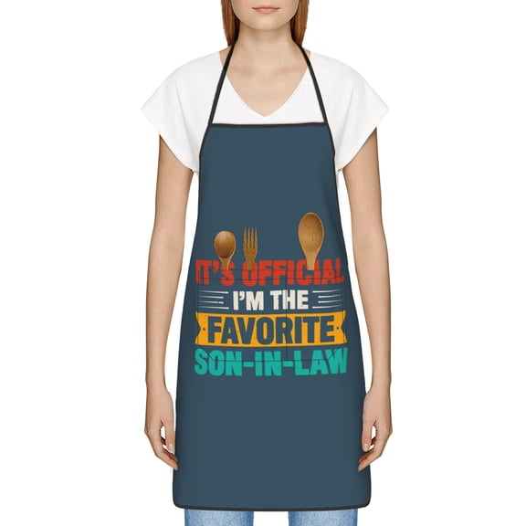 Its Official Favorite Son-In-Law Apron, Inspirational Gifts for Men Women, Funny Apron, Chef Bib with Pockets, Waterproof Work Apron for BBQ Kitchen Crafting Gardening