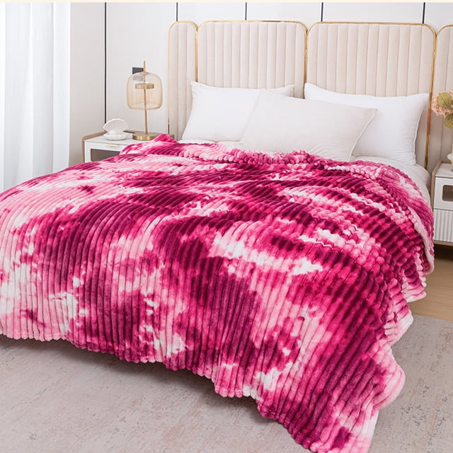Fiudx Manta de Franela, Suave Felpa, Cálida y Acogedora, con Diseño Tie-Dye, Ideal para Sofá, Cama, Oficina y Viajes. Varios Tamaños, Rosa Intenso, Fácil de Limpiar. 150/180/200 Cm.
