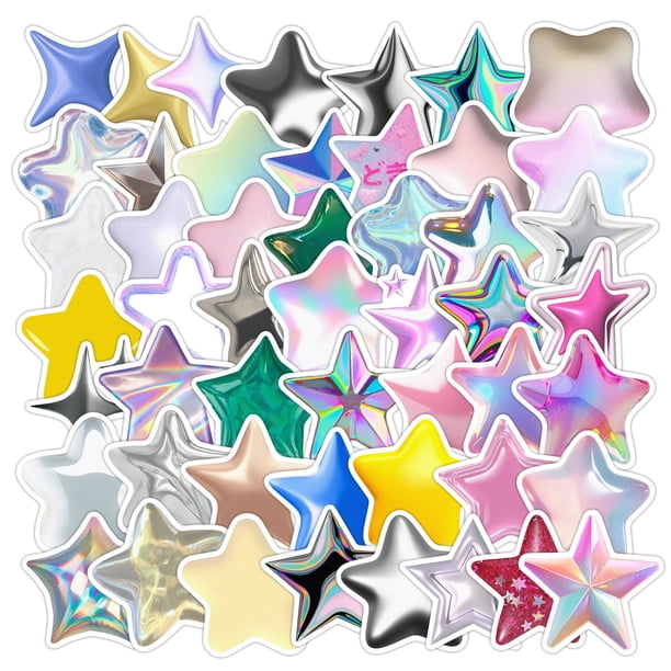 Paquete de 50 pegatinas con forma de estrella 3D holográfica colorida para bricolaje