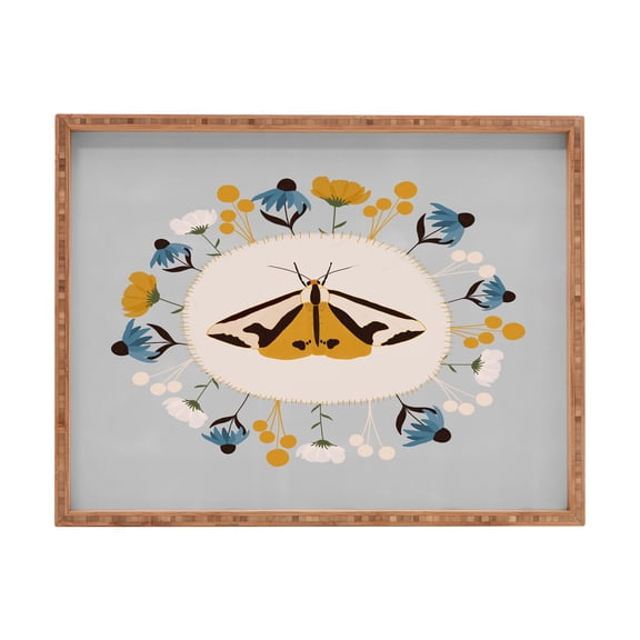 Society6 Hello Twiggs Moths and Flowers 18" x 14" Rectangle Large Bamboo Tray