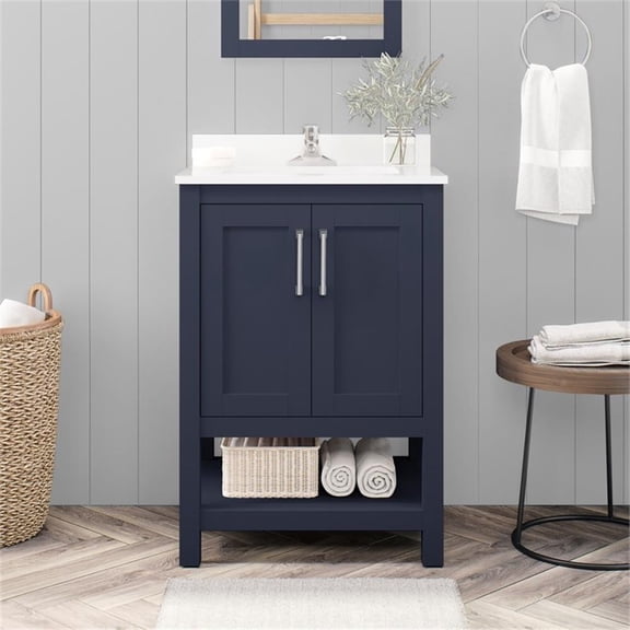 Pemberly Row 24" Bathroom Vanity in Midnight Blue with White Countertop