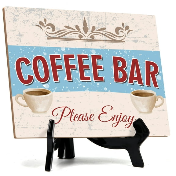 Signs ByLita Coffee Bar Please Enjoy, Classic Design Table Sign With Acrylic Stand (8x6") | Elegant Café Decor and Tabletop Display