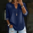 thumbnail image 6 of Miqool Women's Washed Denim Tunic Tops 3/4 Sleeve V-Neck Loose Fit Jean Blouse Casual Roll-Up Sleeve Everyday Shirts, 6 of 9