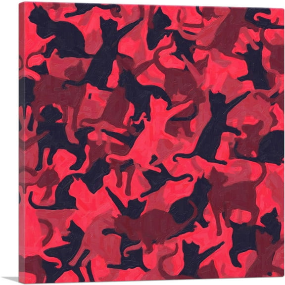 ARTCANVAS Pink Maroon Black Camo Camouflage Cat Kitten Pattern Canvas Art Print - Size: 12" x 12" (0.75" Deep)