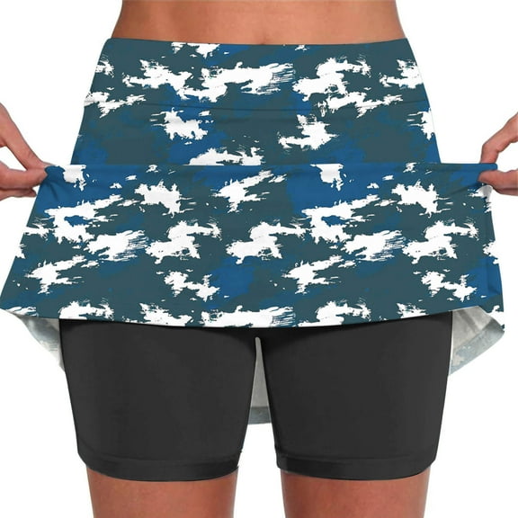 BSDJILFG Tennis Skirts for Women Athletic Dressy Summer Yoga Skirt Stretch Workout Pleated Golf Skort Camo Graphic Print Mini Skirt Attached Shorts with Liner
