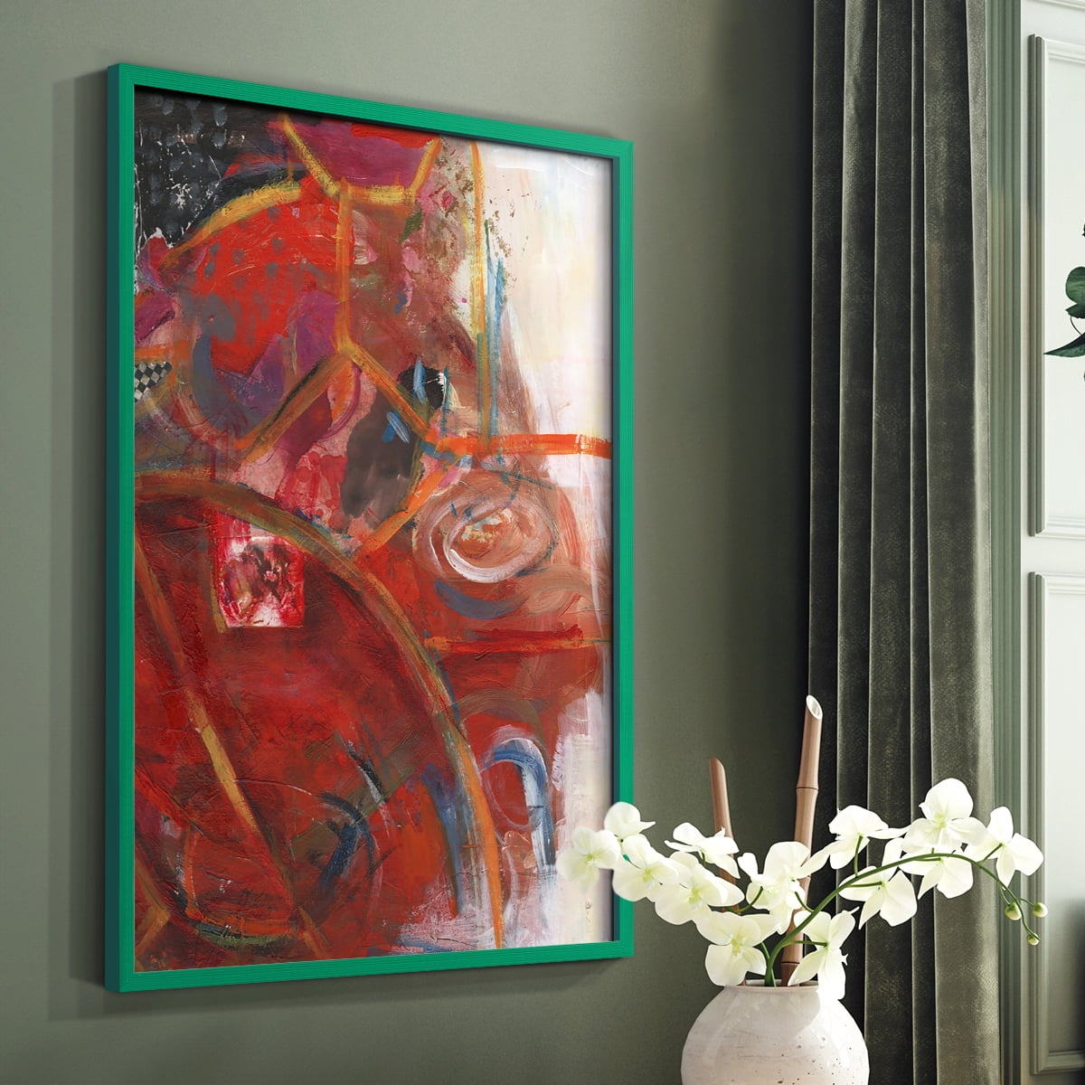 City Life I Framed Print in Green Solid Wood Framed Print No Nail Hanging