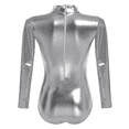 thumbnail image 3 of IBTOM CASTLE Women Long Sleeve Metalic Shiny Leather Turtleneck One Piece Gymnastics Leotard Ballet Dancewear Athletic Train Top 3XL Gray, 3 of 5