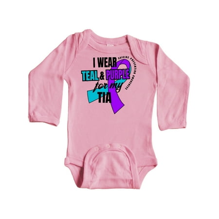 

Inktastic Suicide Prevention I Wear Teal and Purple for My Tia Gift Baby Boy or Baby Girl Long Sleeve Bodysuit
