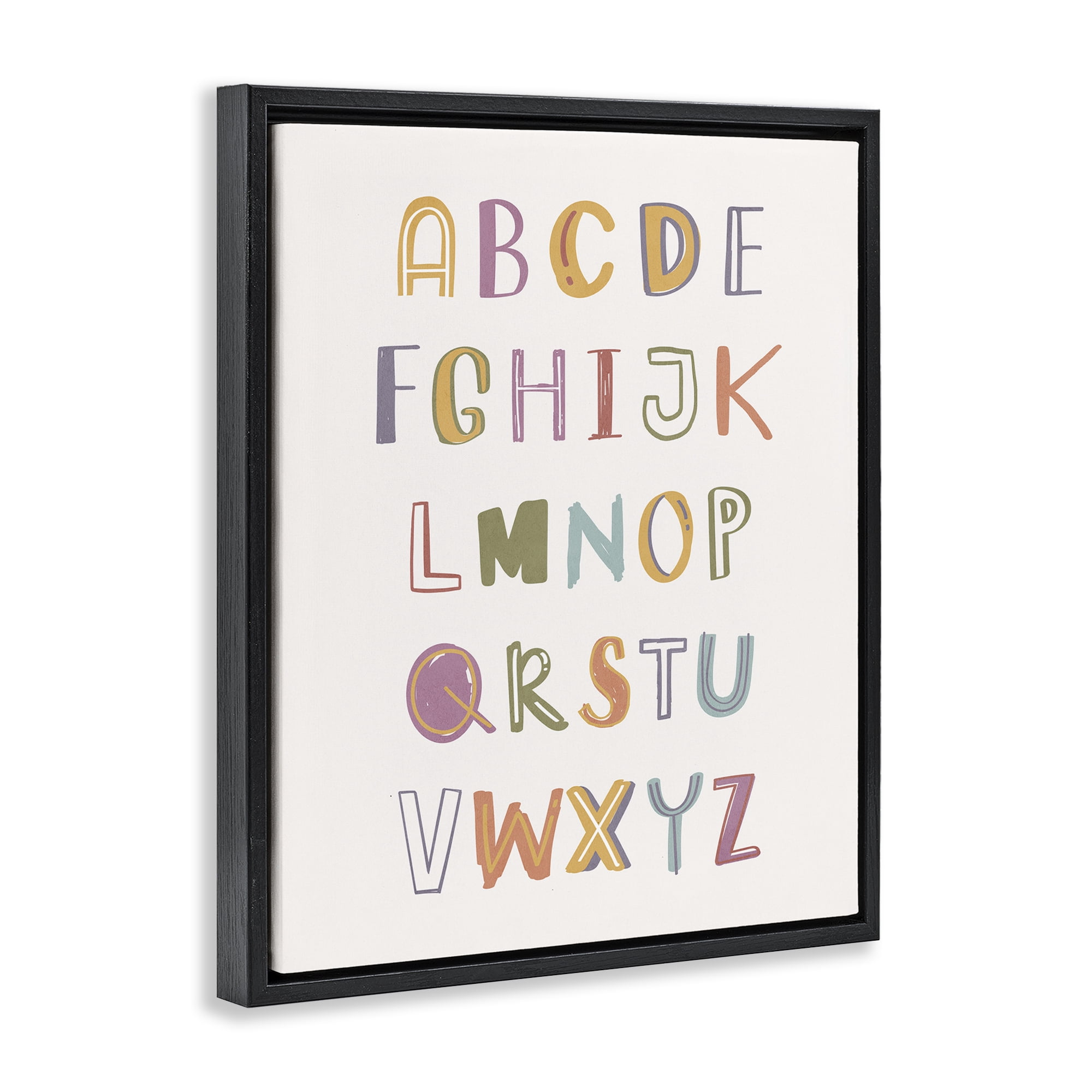 Stupell Industries Soft Doodle Alphabet Education Painting Black Floater Framed Canvas Art Print Wall Art, 17 x 21