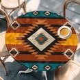 thumbnail image 2 of Aztec Southwest Round Tablecloth, Fitted Table Cover with Elastic for 36"-44" Round Tables, Orange Red Geometric Tribe Vintage Table Cloth Outdoor Indoor Dinning Party Waterproof Tablecloths, 2 of 7