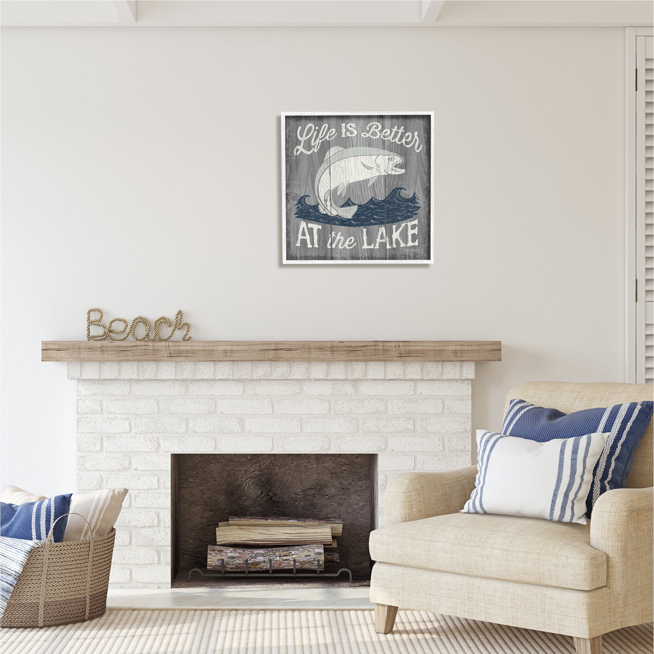 Stupell Industries Life Better at Lake Rustic Animals & Insects Painting White Framed Art Print Wall Art, 24 x 24