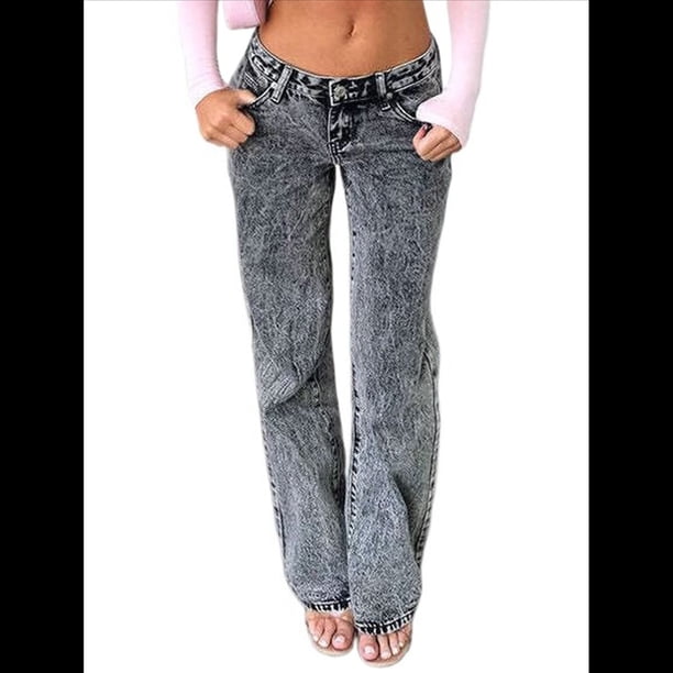 Pantalones Vaqueros de Pierna para Mujer, Tiro Bajo, Holgados, de Pierna Recta, Estilo Boyfriend, Vaqueros Casuales Sueltos, Estilo Chica Y2K Negro S