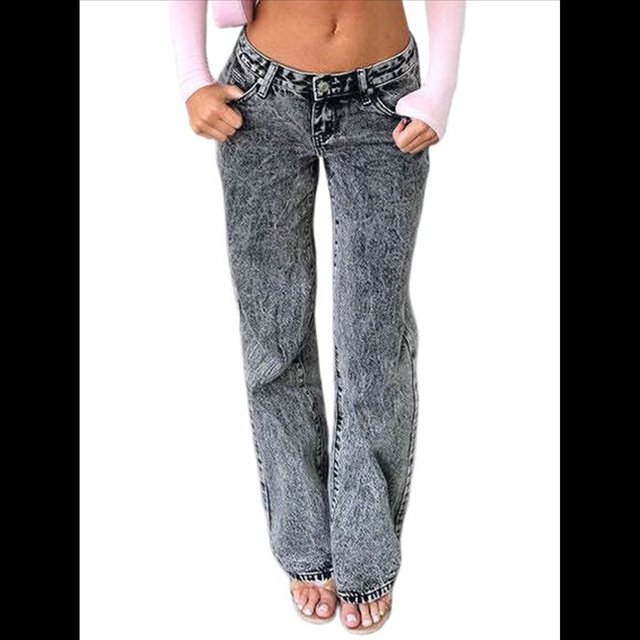 Pantalones Vaqueros de Pierna para Mujer, Tiro Bajo, Holgados, de Pierna Recta, Estilo Boyfriend, Vaqueros Casuales Sueltos, Estilo Chica Y2K Negro S