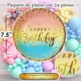 thumbnail image 3 of 24 Pz Plato Cartón Premium Pastelero Happy Birthday Hb Arcoiris Confeti Oro, 3 of 4