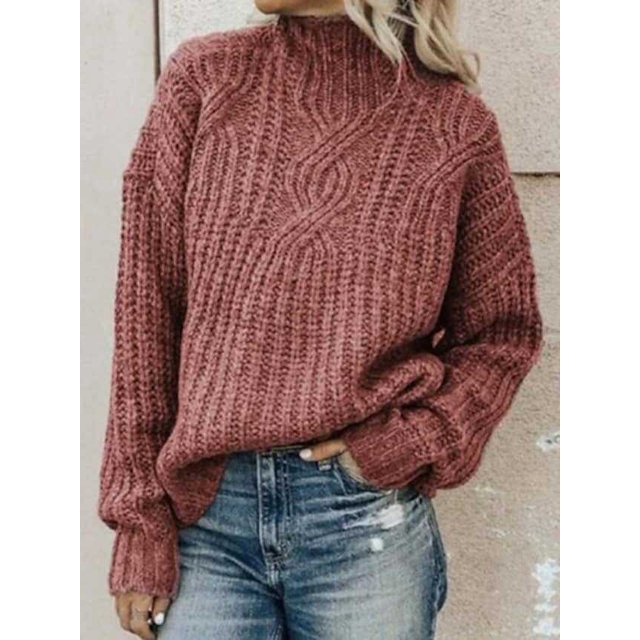 Suéter europeo y americano Suéter de punto torcido con cuello alto para mujer