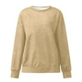 thumbnail image 4 of Fiaer,Crewneck Sweatshirts Women,womens Tops Plus Size Long Sleeve Loose Fit Casual Trendy Solid Lightweight Pullover Beige M, 4 of 4