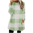 thumbnail image 2 of Women's Fuzzy Fleece Plaid Sweatshirt, Soft Loungewear Casual Long Sleeve Pullover Shirt Loose Crewneck Tunic Tops with Pockets Mint Green XL, 2 of 6