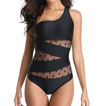 TrendVibe365 Swimsuit One Piece Women Modest Black Thong One Shoulder Solid Swimwear Beachwear M