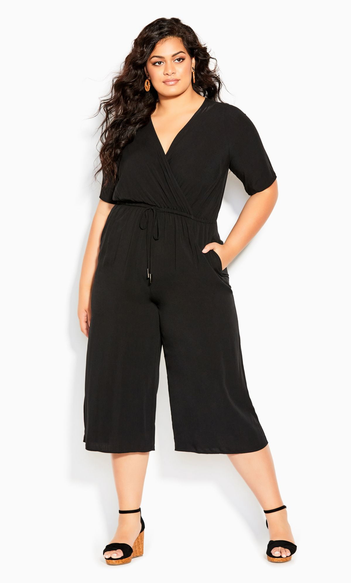 City Chic Women's Plus Size Palm Villa Jumpsuit Short Sleeve VNeckline