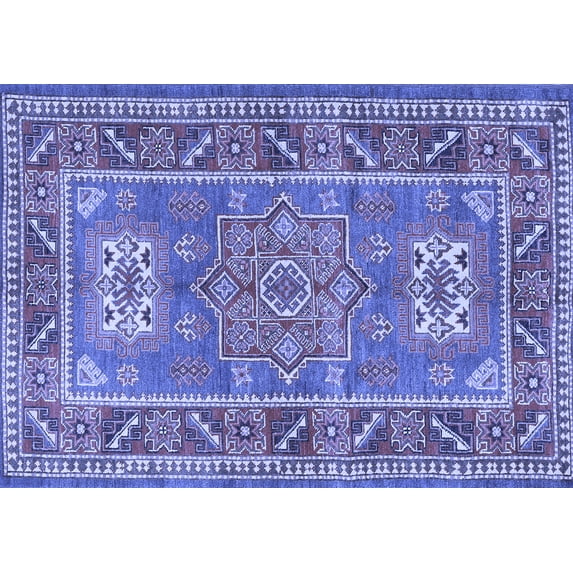 Ahgly Company Machine Washable Indoor Rectangle Geometric Blue Traditional Area Rugs, 7' x 9'