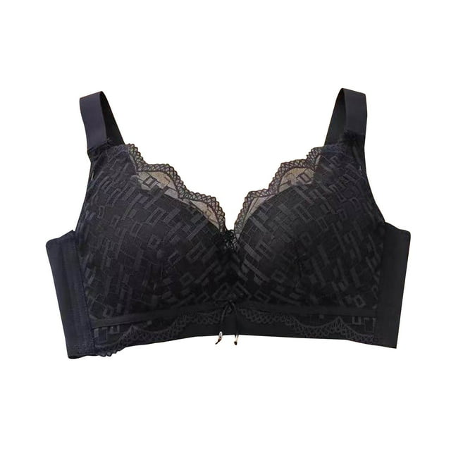 YUTK Full Coverage Bras for Women - Women's Solid Color Seamless Underwear without Steel Rims Detachable Chest Sagging Wave Pattern Bra Black M