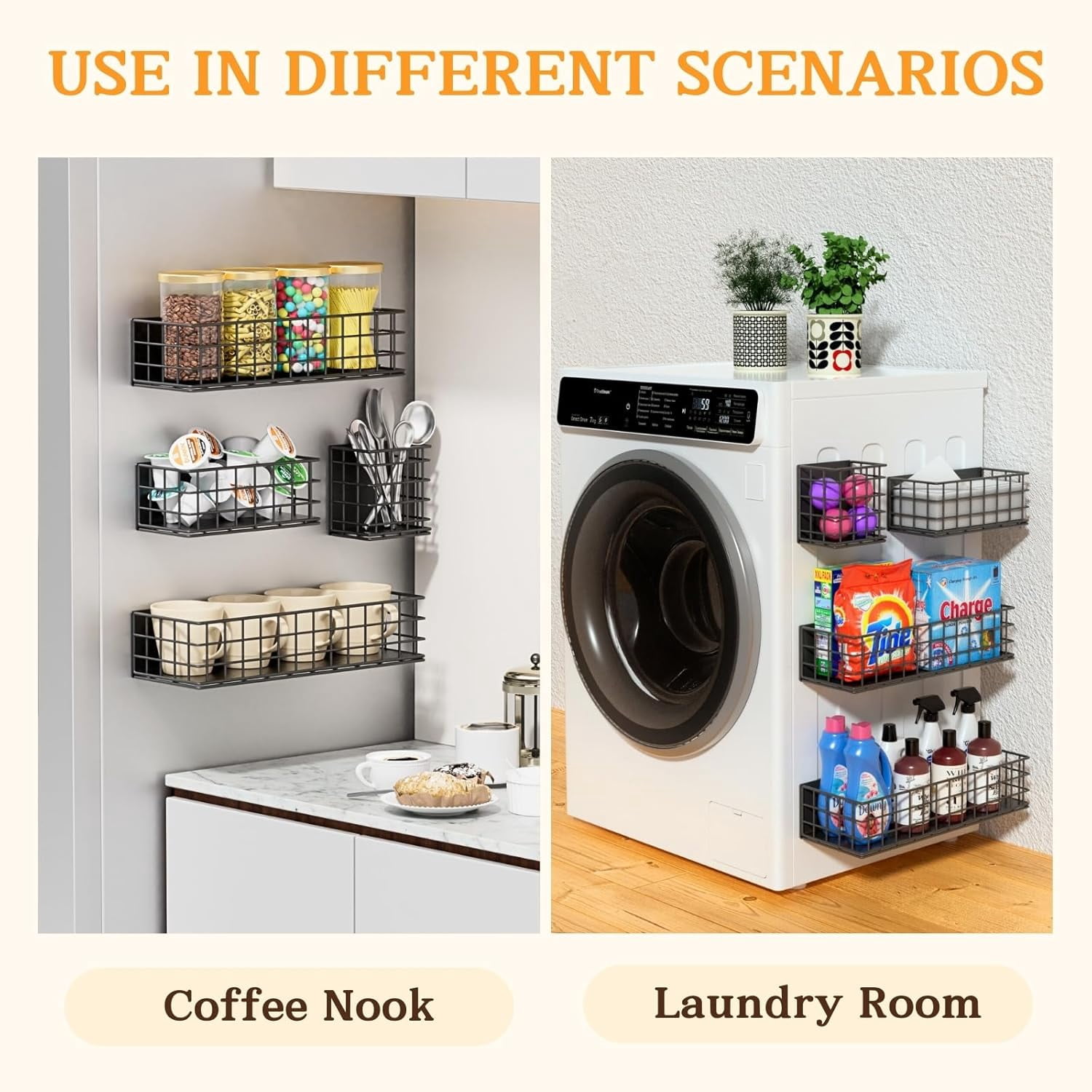 Magnetic Fridge Shelf 4-Pack Metal Strong Magnet Rack Space Saving Spice Organizer Utensil Holder Fruit Potato Onion Storage Bins Black Refrigerator Organizers and Storage
