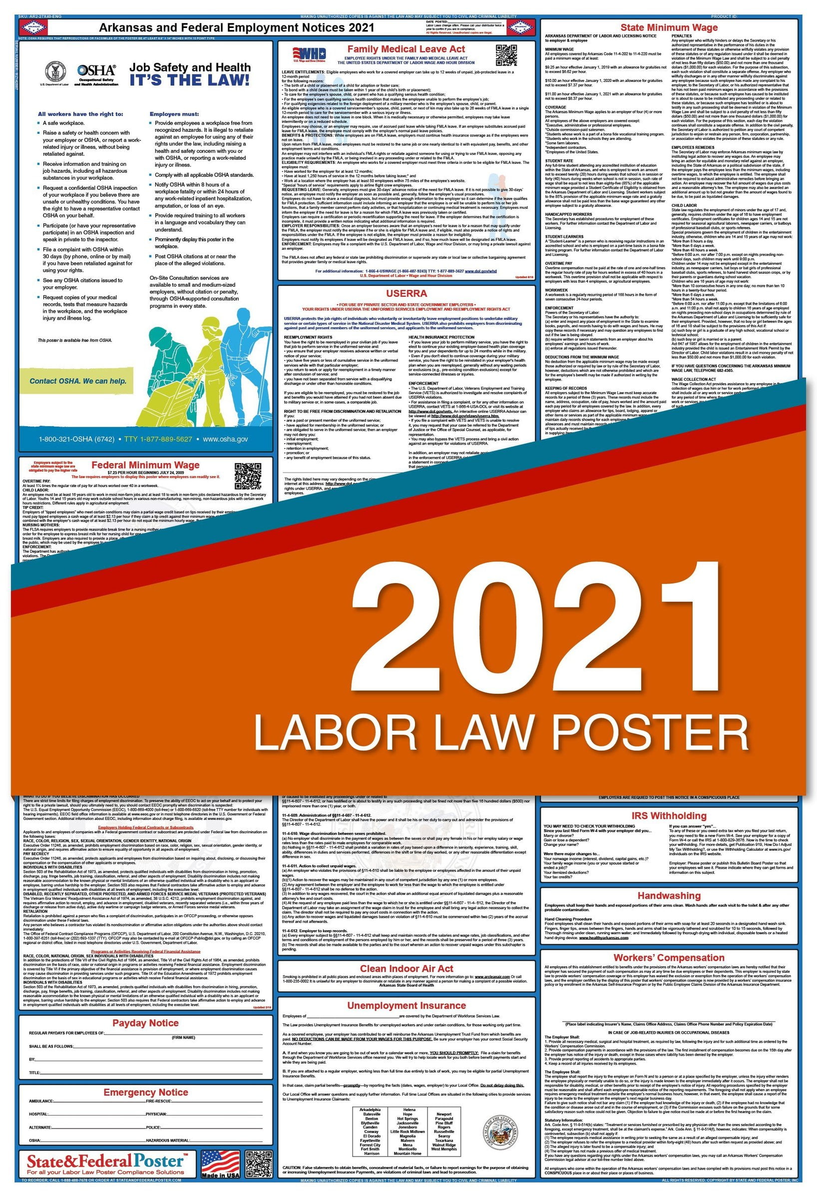 2021 Arkansas State and Federal Labor Law Poster (Laminated) Walmart