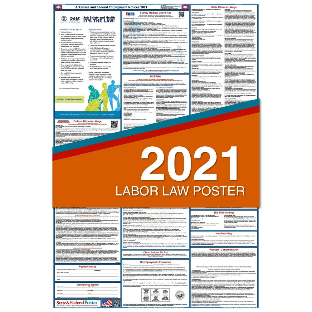 2021 Arkansas State and Federal Labor Law Poster (Laminated) Walmart