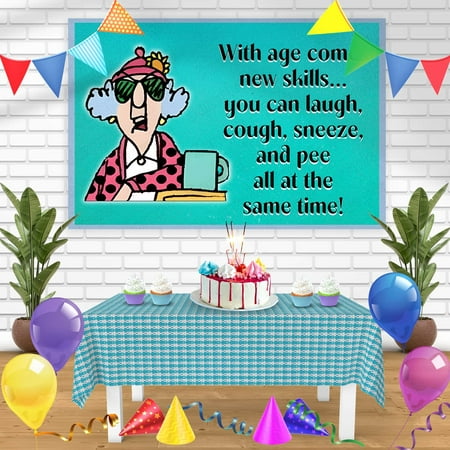 Image of Grumpy Old Lady Sneeze Pee With Age Funny Bn Birthday Banner Personalized Party Backdrop Decoration 60 x 44 Inches
