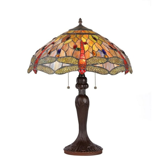 CHLOE Lighting ANISOPTERA PURITY Tiffany-style 3 Light Dragonfly Table Lamp 18" Shade