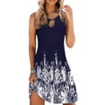 thumbnail image 3 of Womens Dresses Summer Sleeveless Beach Floral Round Neck Sun Loose Tank Casual Dress Navy M, 3 of 5