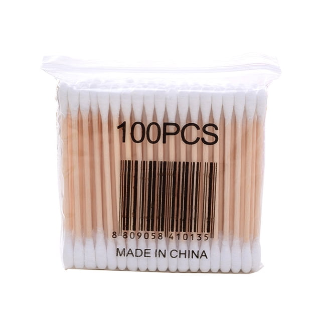 100 hisopos de algodón de madera de doble cabezal para limpieza de oídos, cuidado médico y maquillaje.