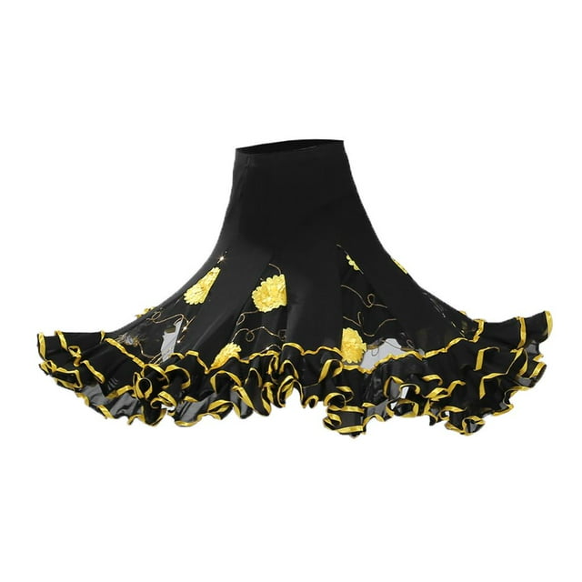 Falda de flamenco de gran tamaño para mujer, vestido largo, falda de baile, vestidos de baile para Un amarillo