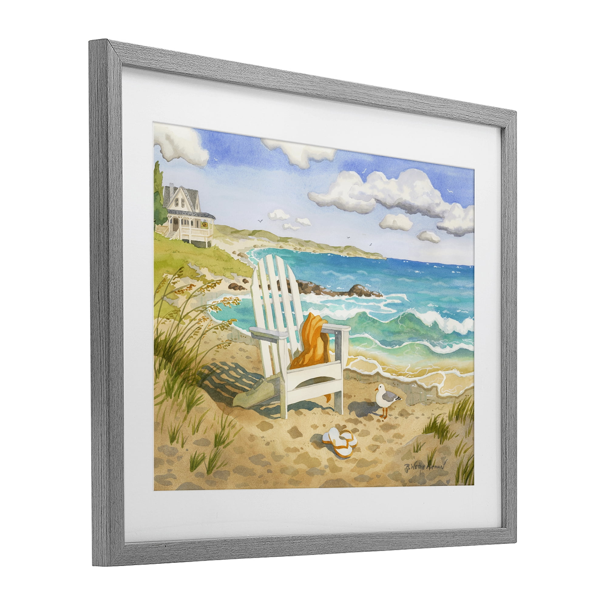 Stupell Industries Waiting For You by Beach Gray Framed Print Under Glass, design by Robin Altman