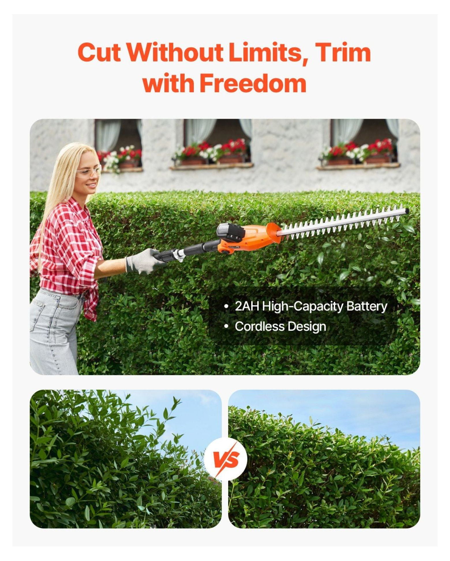 Cordless Hedge Trimmer 20V 1200RPM, 20in Extendable Pole Trimmer