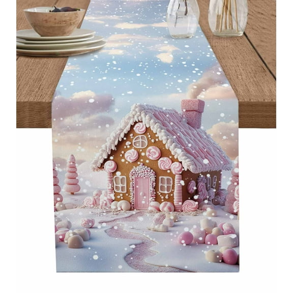 Ldtrchee Pink Blue Christmas Table Runner 60 Inches, Xmas Snowflake Tree Bed Runner Dresser Scarves Tabletop for Indoor Outdoor Parties/Ceremony/Banquet, 13" x 60"